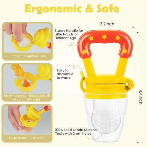 WAJIAYON Baby Fruit Feeder Pacifier (3 Pack) - Silicone Teether Feeder for Infants, Baby Feeding Essentials