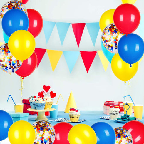 Red Yellow and Blue Latex Balloons with Confetti for Paw Party Decorations, Carnival Circus Birthday Party (80 Packs)