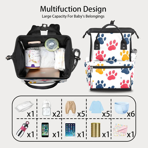 Hsnar Backpack Paw Print Colorful Waterproof Diaper Bag Large Capacity Baby Bag with Stroller Straps, Multi-Pocket