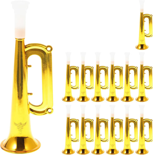 Toyvian 14pcs Plastic Trumpet Toy, Kids Trumpet Instrument Party Noise Makers, Golden Kids Birthday Party Favors