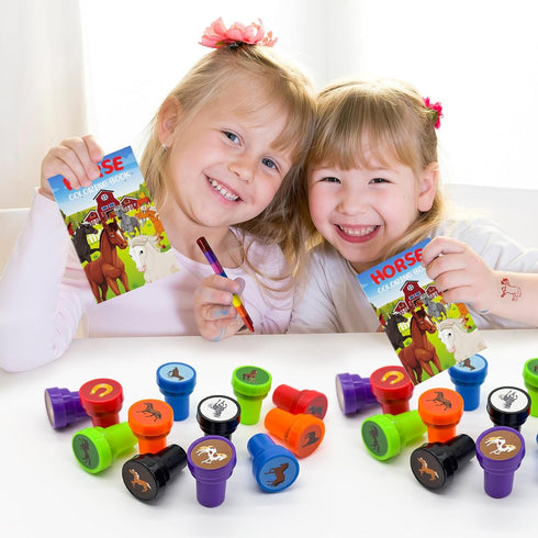 24 Pcs Horse Stampers for Boys Girls - Farmhouse Pony Party Supplies, Classroom Rewards, Birthday Party Gifts