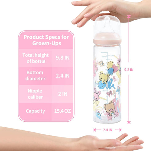 Oversized Adult Glass Feeding Bottle - Ultra Printed Baby Cuties Design