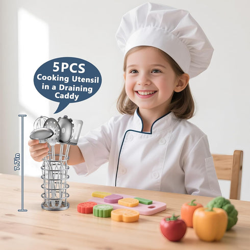 13Pcs Playset, Set 3 Kids Pretend Play Kitchen Accessories Pots and Pans Stainless Steel Pots and Pans Cooking Utensils