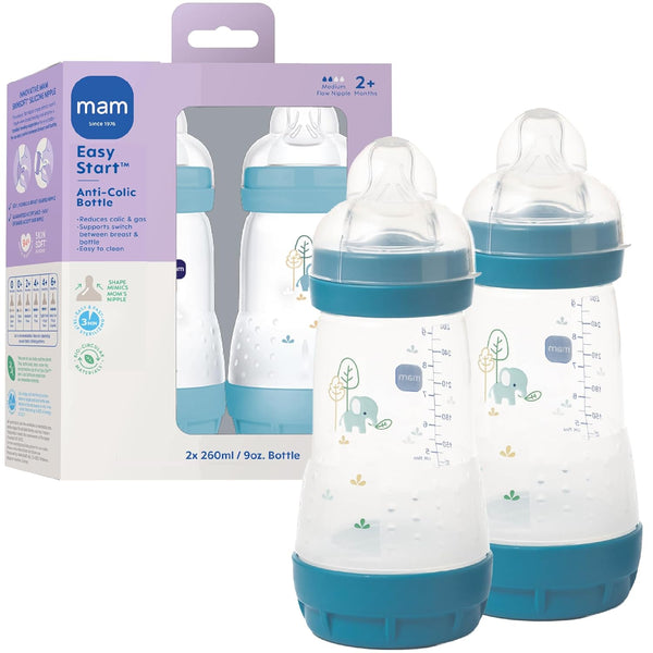 MAM 9oz Easy Start Anti-Colic Wide Neck Vented Baby Bottle, Medium Flow