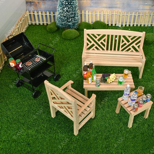 1:12 6pcs) iLAND Dollhouse Furniture and Accessories on Scale incl Dollhouse Patio Tables & Garden Chairs & BBQ Grill