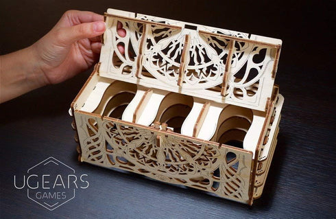 UGears 3D Puzzle Wooden Card Holder for 12 Sets of Playing Cards - Unique Mechanical Devices for Board Games
