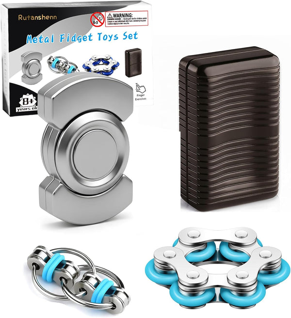 Rutanshenn Metal Fidget Toys Adults Set Magnetic Spinner Slider - Premium Stress Relief