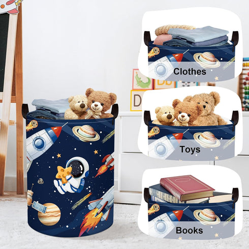 63L Space Rockets Laundry Hamper Cartoon Astronaut Large Storage Basket Planet Collapsible Parents Organizer Boys