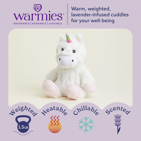 warmies Microwavable & Weighted Stuffed Animals, White Unicorn - Heated Stuffed Animal Plushie for Warmth & Comfort
