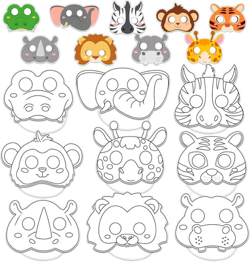 36Sets Animal Coloring Mask Jungle Animal Crafts for Kids Color Your Own