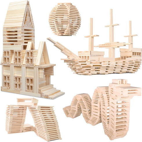 NiToy Wooden Plank Building Blocks 200PCS Sensory Toy for Kids, Montessori STEM Playset