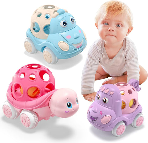 Pink Toy Car for Baby Girl Gifts, Push Wind Up Cars for Toddler Girls, Soft Truck Infants Gift