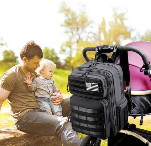 LORADI Dad Diaper Bag with Insulated Pockets, Stroller Clips and Luggage Sleeve for Travel, Large Tactical Diaper Bag