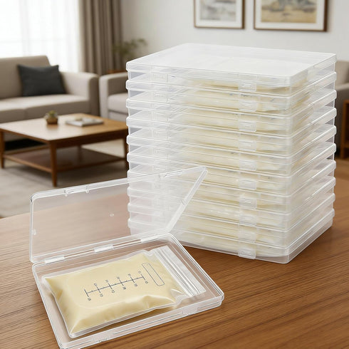 Hlimior 10-Pack 7.4"x5.1" Clear Flat Breast Milk Freezer Storage Organizer - Reusable Flattening Tray, Large Capacity