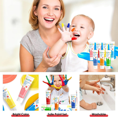 Set, 25 Set, 1-3 Funto Kids Washable Finger Paint PCS Non Toxic Art Painting Supplies for Baby, Includes Finger Paint
