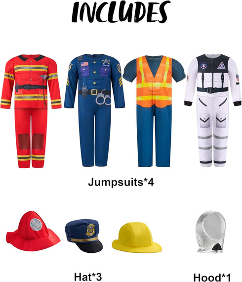 8In1 Set-Astronaut/Police Spooktacular Creations Boys DressUp Costumes, Career RolePlay Muscle Costumes for Hallow Xmas