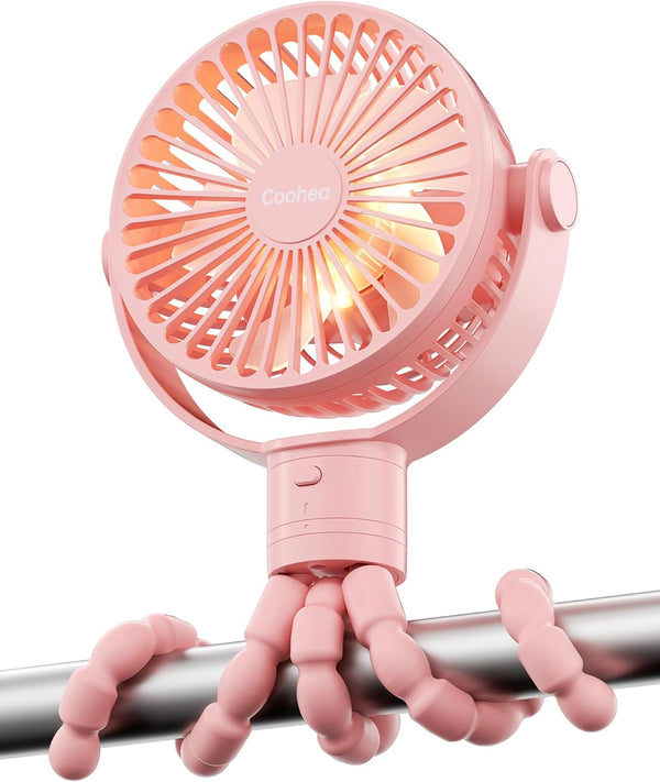 Coohea Stroller Fan Rechargeable Battery Powered Portable Fans, Head Detachable 360 Rotatable