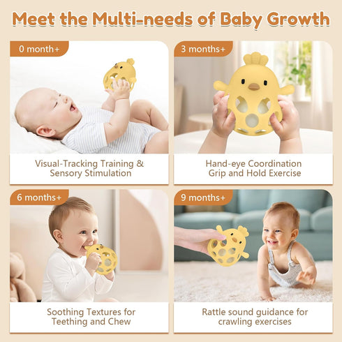 3-6 0-12 MCGMITT Baby Teething Toys for Months, Easy Grasp Silicone Infant Rattle Teether Toy for Months, BPA-Free Food