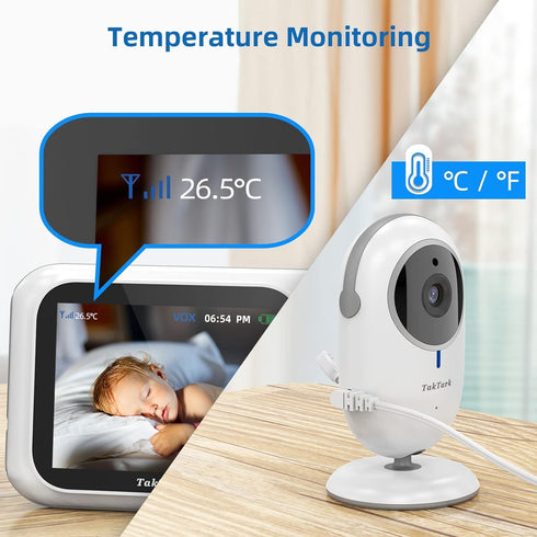 TakTark Baby Monitor with 3.2'' Color LCD Screen, 2 Way Audio, Night Vision, and Room Temperature Display