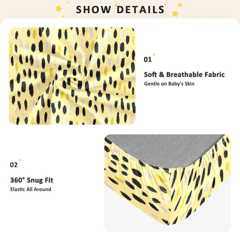 miaozhen 1 Pack 52x28 Cotton Baby Crib Sheets Soft Stretchy Ghothic Leopard Pastel Yellow Crib Mattress Sheet