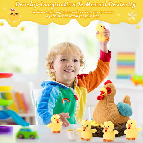 6 Skylety Pcs Chicken Stuffed Animal with Baby Chicks Inside Chicken Plush Toy for Kids Stuffed Animal Egg Laying Hen