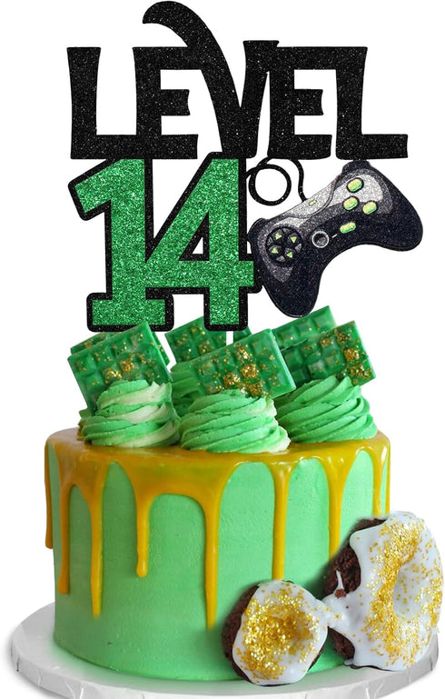 Level 14 Game Birthday Cake Topper - Video Game Boy's 14th Birthday Level Up Party Supplies - Game On Winner Gaming