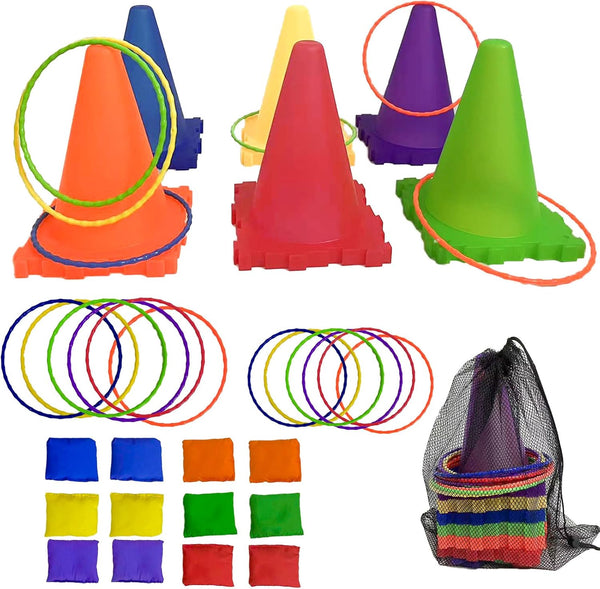 Outdoor Toys for Kids, Bead Bags for Tossing, Ring Toss Party Games, Obstacle Course, Backyard Games for Toddlers 3-5