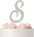 Letter S Cake Topper - Premium Silver Metal S Monogram Wedding or Anniversary Party Decoration with Rhinestone