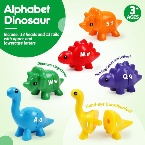 Matching Letters Dinosaur Toy, Double-Sided ABC Letters Match Game for Preschool, Educational Learning Toy for Toddlers