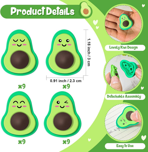 36 Sets Valentine Favors for Kids - Creative Avocado Eraser Fruit Pencil Erasers with Valentine's Day Cards