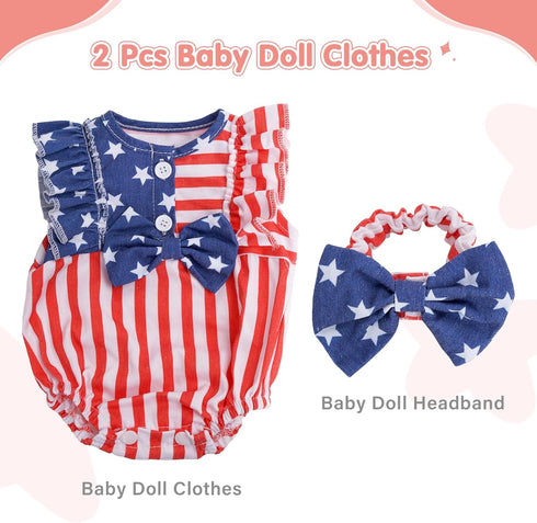 BABESIDE 2 Pcs Reborn Baby Doll Clothes Set for 17-22 Inch Baby Dolls, Reborn Baby Doll Clothing Accessories with Baby Doll Headband for Realistic Baby Dolls, Stars and Stripes