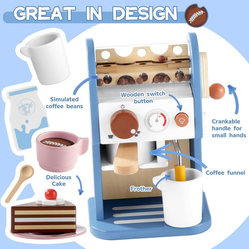 Grinder15 Set 3+ GAGAKU Wooden Coffee Machine Toy with pcs Wood Play Kitchen Accessories for Kids Non-Toxic Pretend