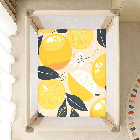 Bseiialft 52 28 Lemons Black Leaves Crib Sheets for Boys Girls Soft and Breathable Cotton Baby Sheets for Standard Crib