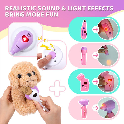 Set 3 4 5 6 Meland Toy Doctor Kit for Girls, Pretend Play Toy Doctor with Dog , Carrying Bag, Stethoscope & Dress Up