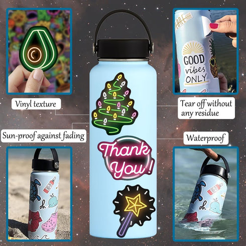 150 Pcs Cool Neon Sign Vinyl Stickers Pack for Kids Teens, Waterproof for Water Bottles, Laptops, and More