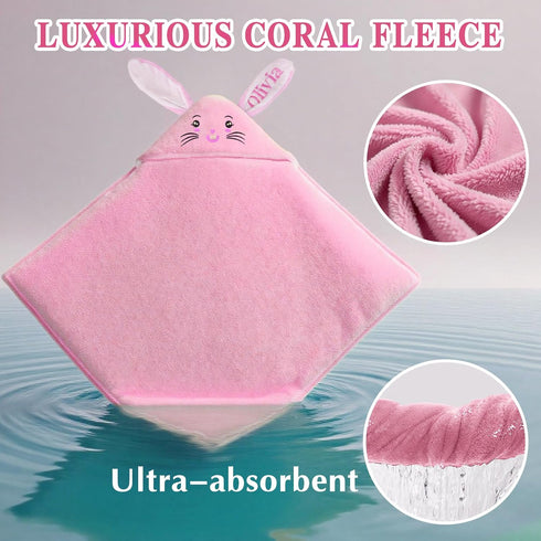 Custom Bunny Hooded Bath Towel with Name Personalized Kids Bath Towel for Toddlers & Babies Soft, Absorbent Cotton