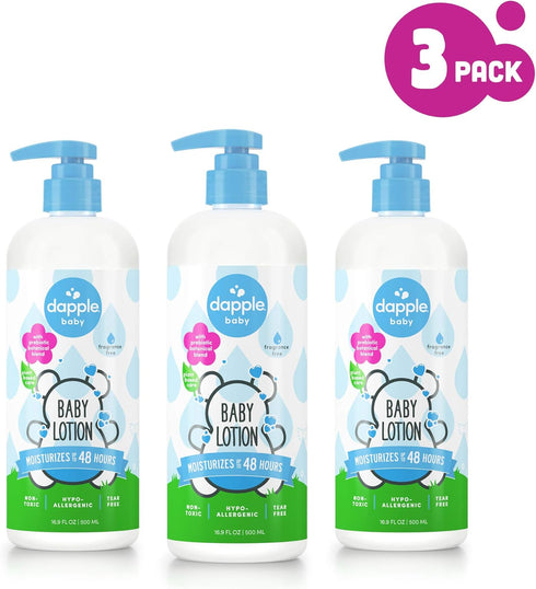 DAPPLE Baby Lotion, Fragrance Free Lotion, Plant Based, Hypoallergenic, 16.9 Fluid Ounces