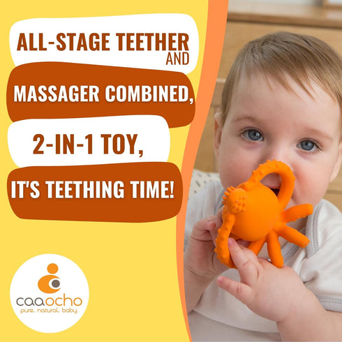CaaOcho Pure Natural Rubber Teething Gum Massager Baby Toy & Bath Toy - BPA Free Squid Teether for Babies