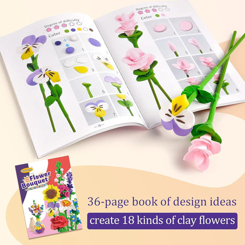 Drama Planet Flower Craft Kit for Kids, Make Your Own Flower Bouquet with Air Dry Clay, Arrange Clay Flowers & Create