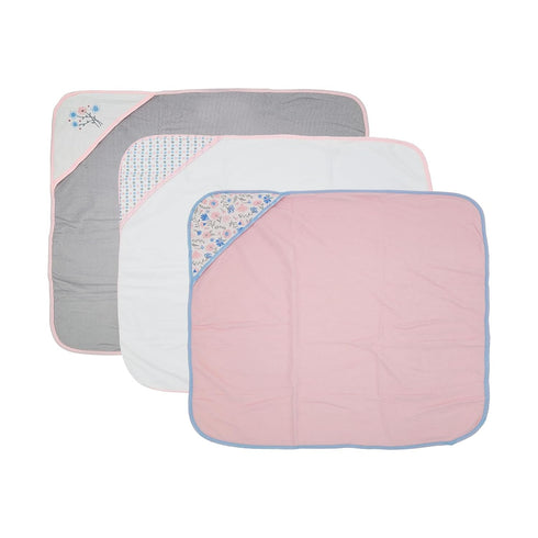 Buttons & Stitches 3 Pack GS71768 Baby Girl Rolled/Carded Hooded Towels in Fresh Florals Print