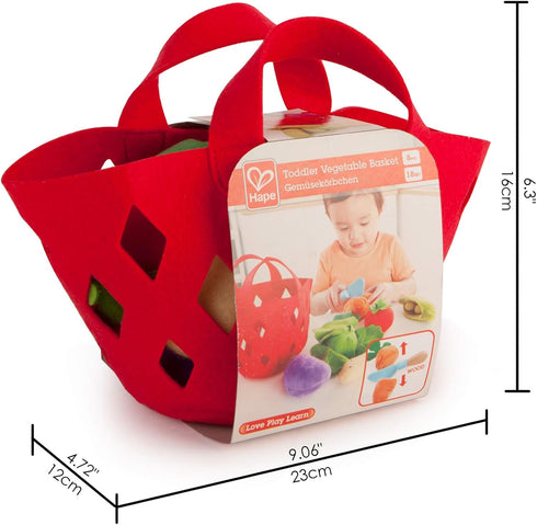 Hape Toddler Vegetable Basket, Soft Grocery Food Playset with Cabbage, Bean Pod, Carrot, and More
