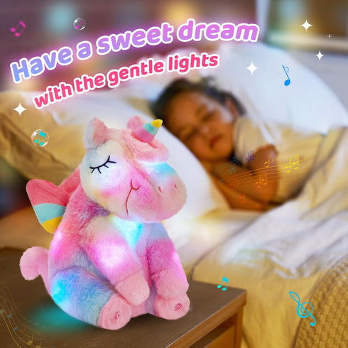 Girls,12'' Athoinsu Rainbow Musical Light up Unicorn Stuffed Animal Soft Furry Plush Toy with LED Night Lights