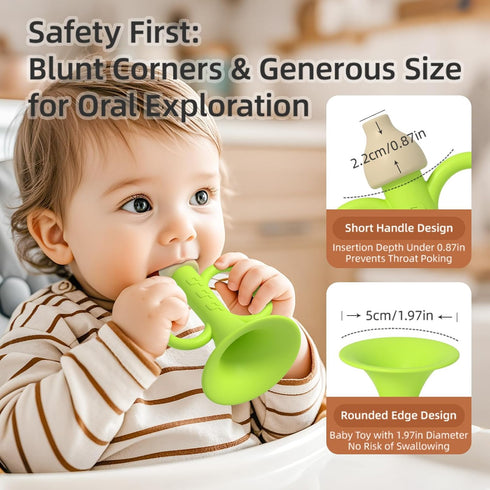 6-12 2PCS 0-6 Baby Trumpet Toy Months, Silicone Baby Horn Blowing Toy with Yellow Green for Teething Sensory Play