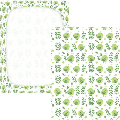 miaozhen 1 Pack 52x28 Cotton Baby Crib Sheets for Boys Girls Soft Comfy Emerald Green Cute Playful Bird Toddler Bed