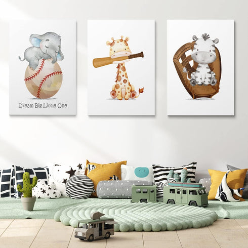 GUBIYU Set 3,Sports 12"x16" Baseball Sports Nursery Decor Boy Nursery Wall Decoration Baby Boy Sport Canvas Little Man