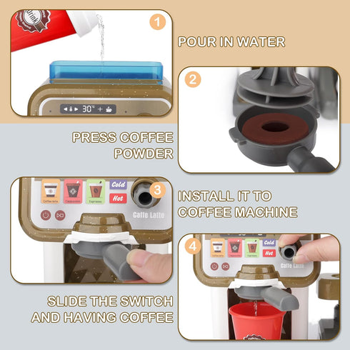 Set Set Playset 3+ deAO Pizza Play with Coffee Maker Machine Cash Register Pretend Play Food Kitchen Accessories Gifts