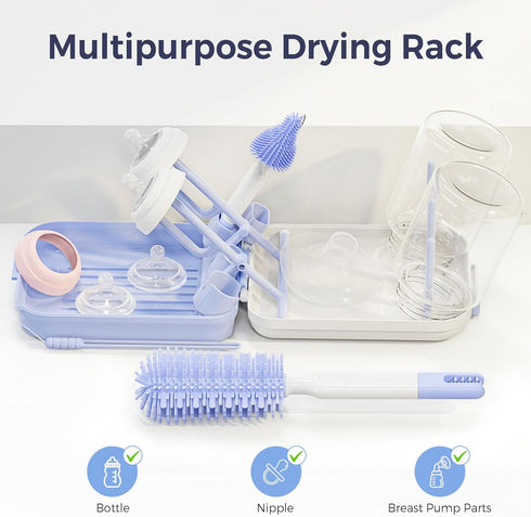 Set,8 1 Baby Bottle Brush in Magnetic Design Cleaner Bottle Brush Kit with Silicone Brush,Drying Rack for Baby Bottle