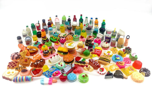 Miniature Food Drink Bottles Pretend Play Kitchen Game Party Toys (10 Bottles + 10 Random Foods)