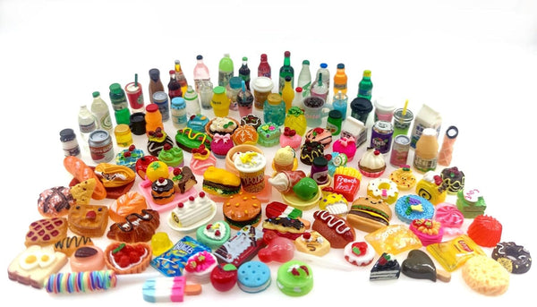 Miniature Food Drink Bottles Pretend Play Kitchen Game Party Toys (10 Bottles + 10 Random Foods)