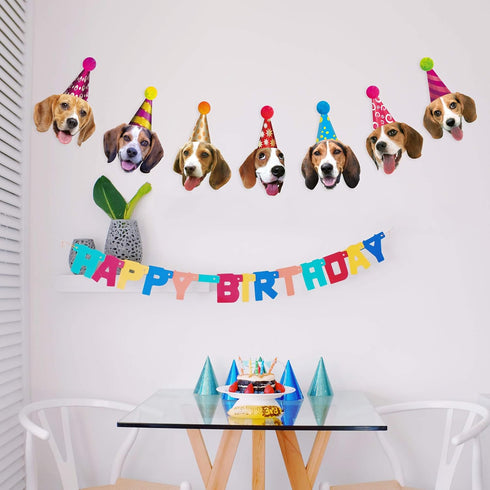 Beagle Birthday Garland - Funny Beagle Face Portrait Happy Birthday Banner, Dog Bday Party Supplies